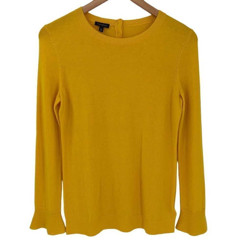 NWOT Talbots Crewneck‎ Long Sleeve Trumpet Cuff Pullover Sweater Women XS Yellow